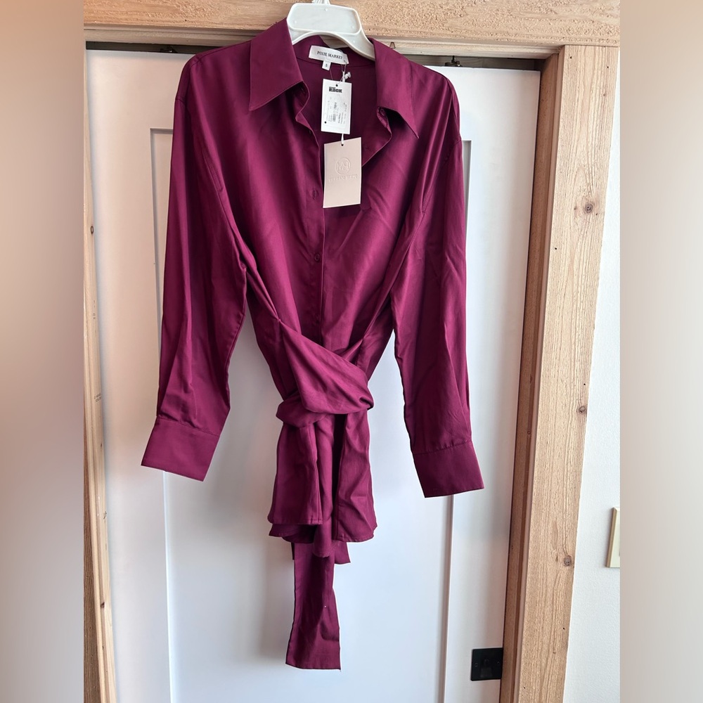 PIXIE MARKET Asymmetrical Tencel Tunic Button Down Shirt Size Small NWT